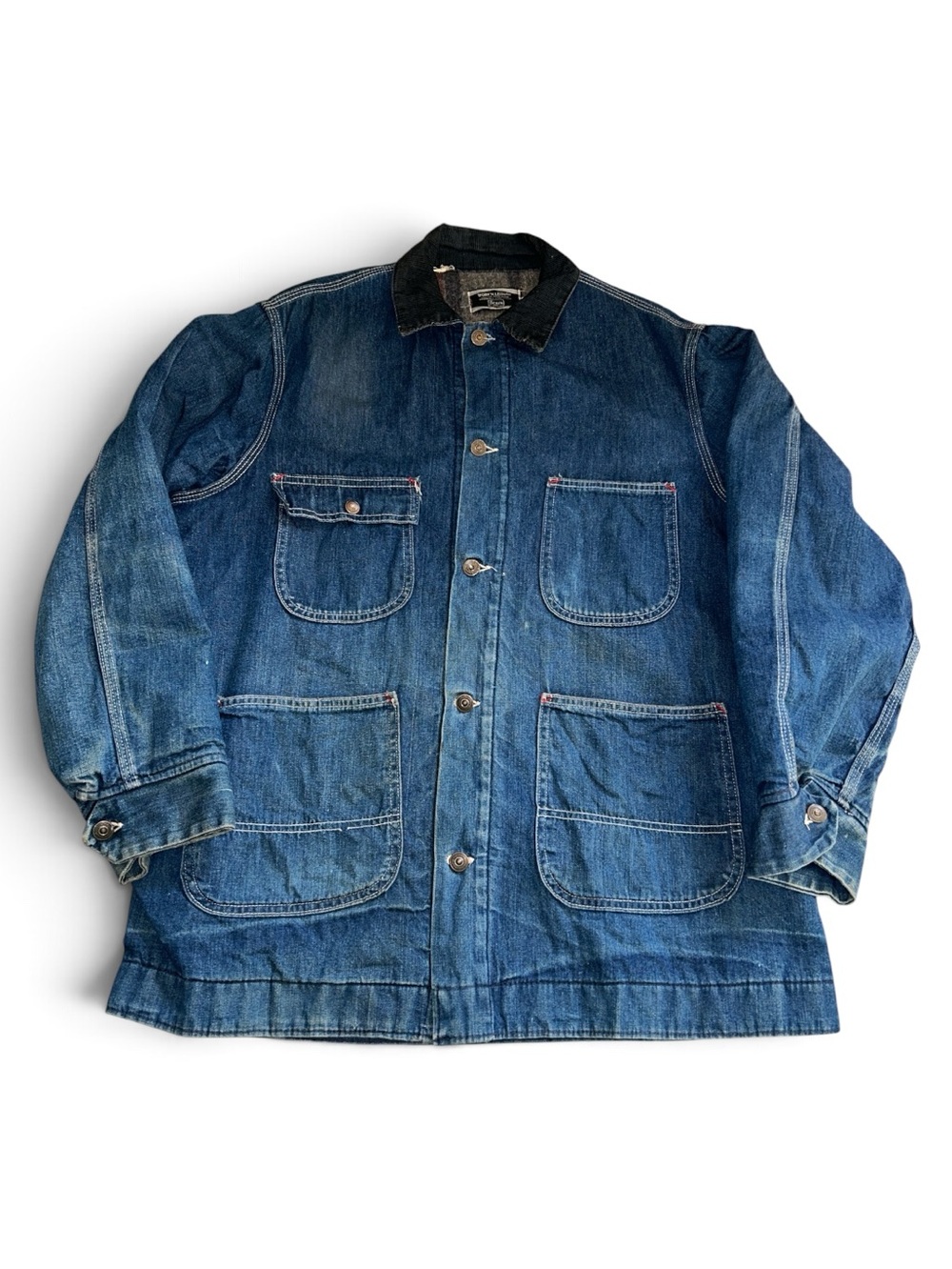 Vtg Sears Work Leisure Denim Chore Coat Striped Wool Blanket Lined Men’s Size L